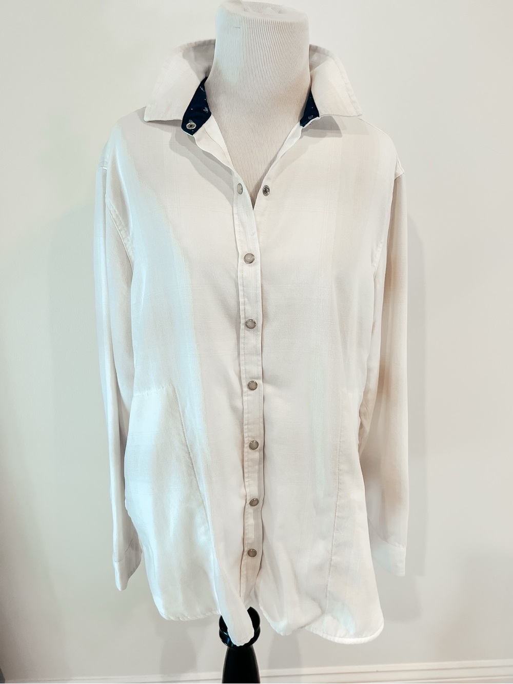 Jachs Girlfriend New York White Plaid Long Sleeve Button Down Shirt Womens Large